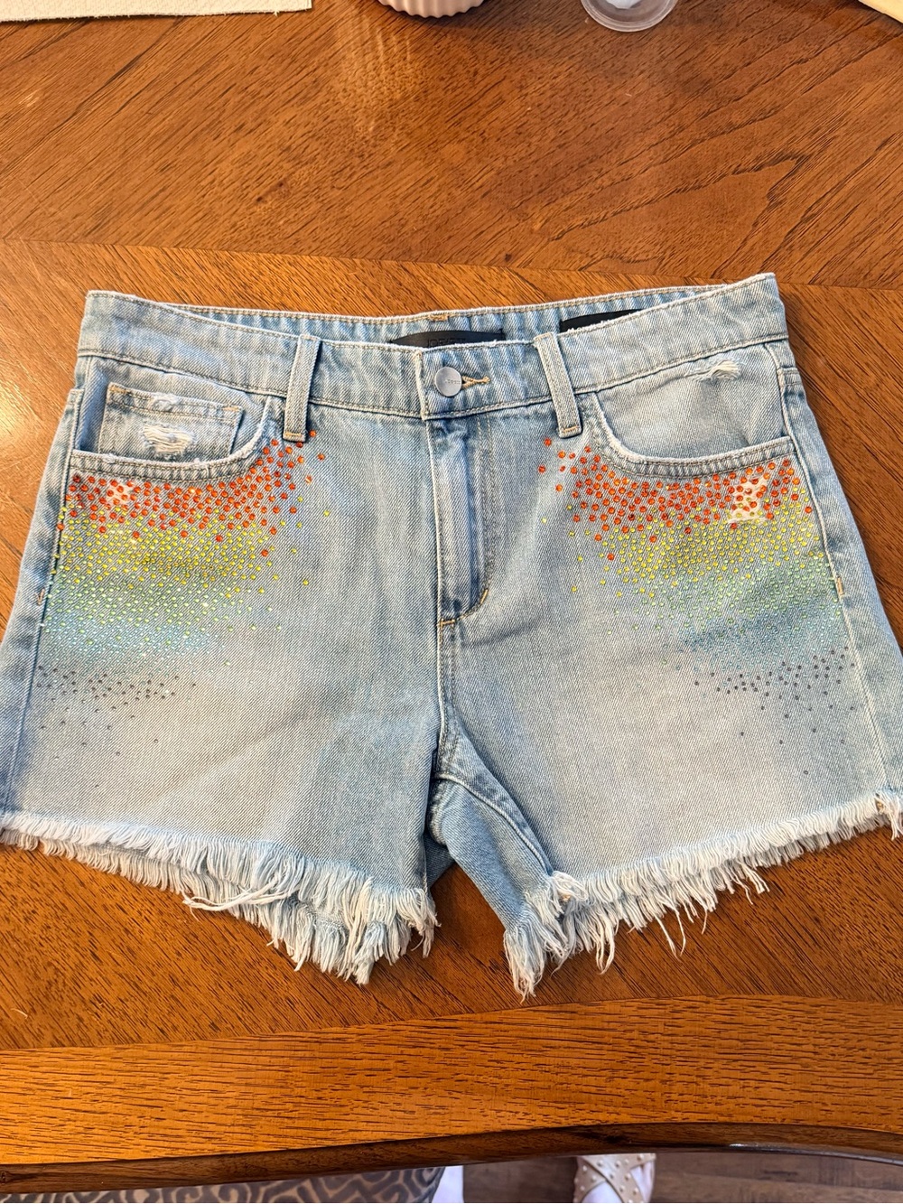 ❤️ Rainbow Rhinestone Jean Shorts - Picture 2 of 7